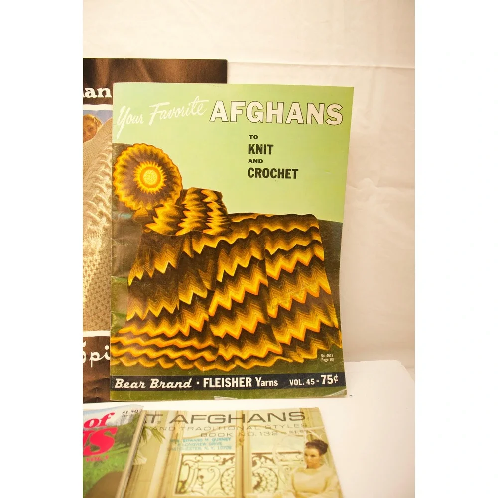 7 Vintage Afghan Crochet & Knitting Pattern Books Bernat McCall's Leisure Arts